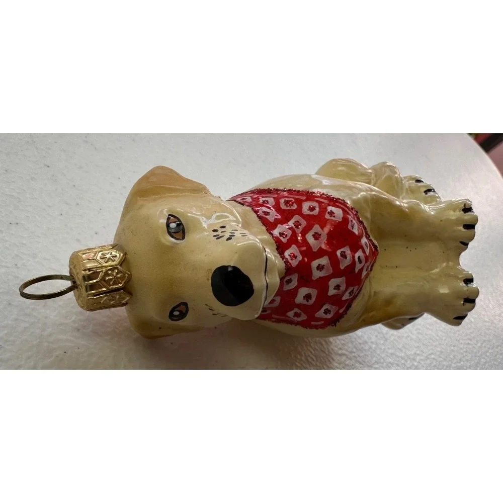 Golden Lab Labrador‎ Dog European Blown Glass Christmas Ornament Bandana Yellow